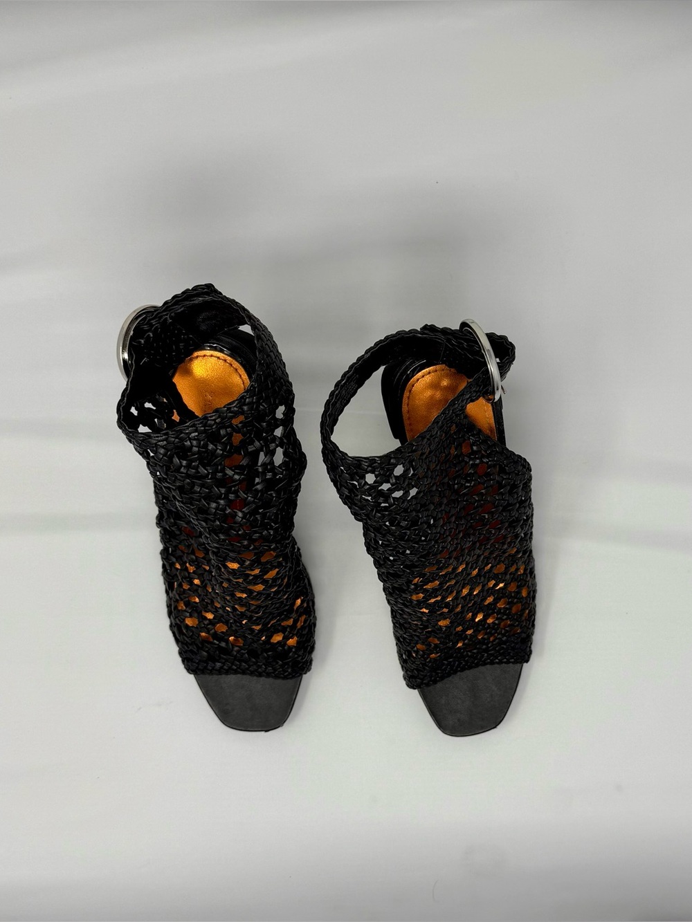 Zara Black Woven Ankle Strap Heels - Like New - Size 39